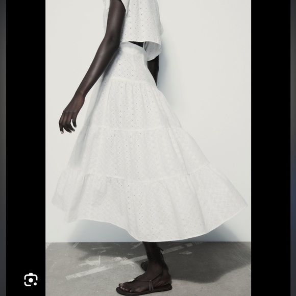 ZARA OPENWORK EMBROIDERED MIDI SHIRT DRESS - Picture 5 of 7